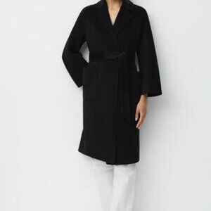 The Curated Black Cashmere Classic Wrap Coat in Size Small